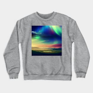 A landscape with a rainbow or aurora borealis in the sky Crewneck Sweatshirt